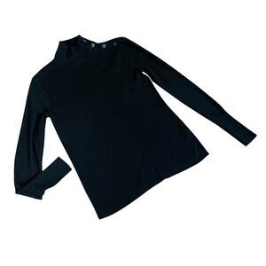 J. Crew Mock Neck Button Shoulder Sweater XS Black Merino Wool Blend 340L